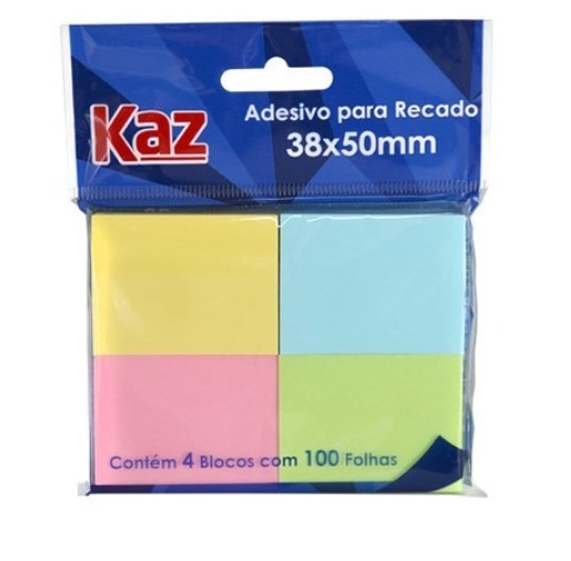 BLOCO ADESIVO 38X50 C/4 KAZ CORES